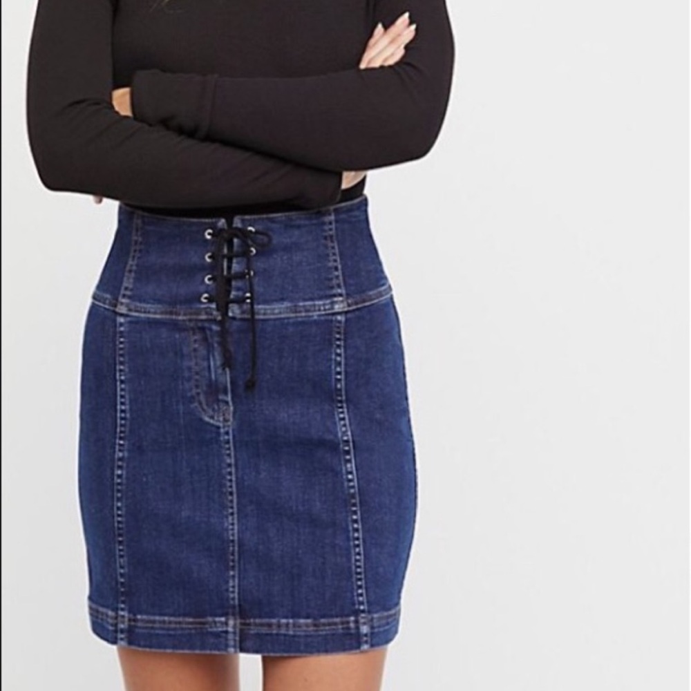 Free People Femme Denim Corset Mini Skirt